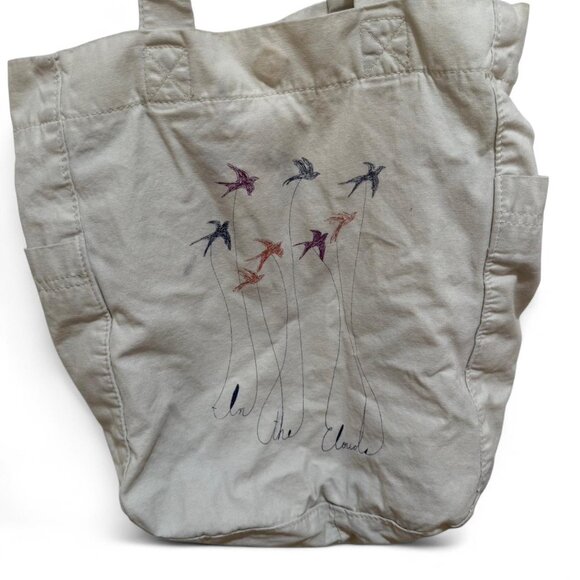 Cotton Tote Grocery Shopping Bag w/Colorful Graphic Birds Quote 13.5 x 13.5 inch - Picture 1 of 7